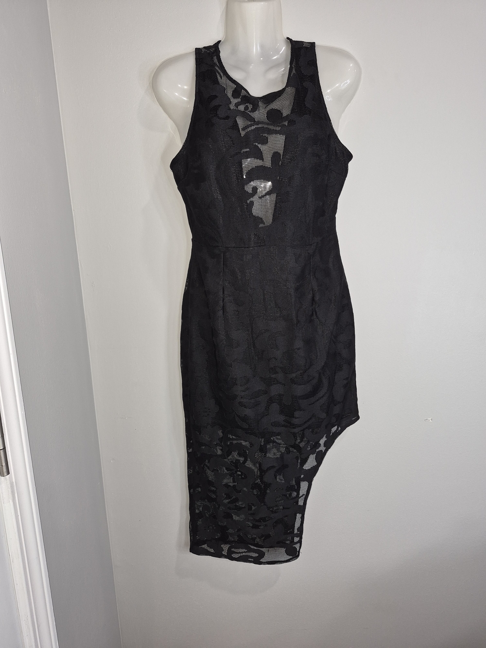 Fashion Nova Black Asymmetric Sheer Panel Dress